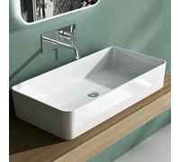 Mai & Mai Bathroom Sink Basin Countertop Wash Basin | Cast Stone Resin Sink Rectangular Glossy White | Solid Surface with Drain Cover | WDH：80x40x15cm Col102