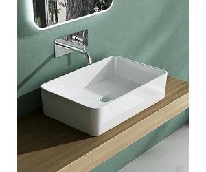 Mai & Mai Bathroom Sink Basin Countertop Wash Basin | Cast Stone Resin Sink Rectangular Glossy White | Solid Surface with Drain Cover | WDH：60x40x15cm Col102