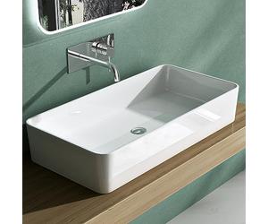 Mai & Mai Bathroom Sink Basin Countertop Wash Basin | Cast Stone Resin Sink Rectangular Glossy White | Solid Surface with Drain Cover | WDH：80x40x15cm Col102
