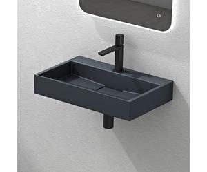 Mai & Mai Bathroom Sink Basin Countertop Wash Basin | Cast Stone Resin Sink Rectangular Matt Anthracite Wall Hung | Solid Surface Drain Fitting Wash Area 1 tap Hole | WDH：60×38×11cm Col19