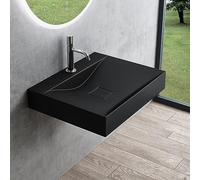 Mai & Mai Bathroom Sink Basin Countertop Wash Basin | Cast Stone Resin Sink Rectangular Matt Black Wall Hung | Solid Surface Sink with 1 tap Hole | WDH:60x48x10cm Col810