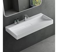 Mai & Mai Bathroom Sink Basin Countertop Wash Basin | Cast Stone Resin Sink Rectangular Matt White Wall Hung | Solid Surface Sink Drain Fitting Wash Area 1 tap Hole | WDH:90×46×11cm Col19