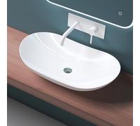 Mai & Mai Bathroom Sink Basin Countertop Wash Basin | Ceramic Bright White Oval Thin Rim | WDH: 63x36x14cm | Modern Design Bathroom Vessel Sink | Nano-Coating Brüssel858