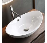 Mai & Mai Bathroom Sink Basin Countertop Wash Basin | Ceramic Bright White Oval | WDH: 59x38×19cm | Bathroom Sink with Nano-Coating | Br818