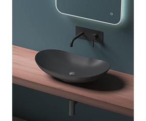 Mai & Mai Bathroom Sink Basin Countertop Wash Basin | Ceramic Matt Anthracite Oval Thin Rim | WDH: 63x36x14cm | Modern Design Bathroom Vessel Sink | Nano-Coating Brüssel858