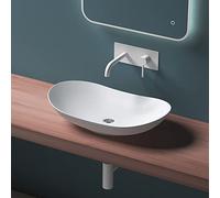 Mai & Mai Bathroom Sink Basin Countertop Wash Basin | Ceramic Matt White Oval Thin Rim | WDH: 63x36x14cm | Modern Design Bathroom Vessel Sink | Nano-Coating Brüssel858