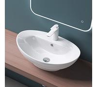Mai & Mai Bathroom Sink Basin Countertop Wash Basin | Ceramic White Oval | WDH: 59x39x21cm | Modern Design Bathroom Vessel Sink | Nano-Coating Brüssel302