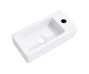 Mai & Mai Bathroom Sink Basin Countertop Wash Basin | Ceramic White Rectangular Small Wall Mounted | WDH: 37×18×9.5cm | Modern Design Bathroom Vessel Sink | Nano-Coating Brüssel3053L