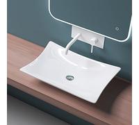 Mai & Mai Bathroom Sink Basin Countertop Wash Basin | Ceramic White Rectangular | WDH: 56x38x11cm | Modern Design Bathroom Vessel Sink | Nano-Coating Brüssel910