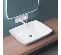 Mai & Mai Bathroom Sink Basin Countertop Wash Basin | Ceramic White Rectangular | WDH: 59x43x12cm | Modern Design Bathroom Vessel Sink | Nano-Coating Brüssel102