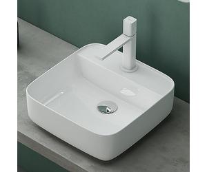 Mai & Mai Bathroom Sink Basin Countertop Wash Basin | Ceremic Square White | Modern Design Bathroom Vessel Sink | WDH: 38x38x14cm | Nano-Coating Brüssel107