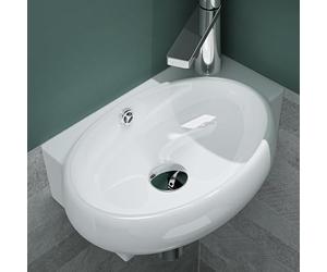 Mai & Mai Bathroom Sink Basin Wall Mounted Wash Basin | Ceramic Small White | Modern Design Bathroom Vessel Sink | WDH：42x28x15cm | Nano-Coating Tap Hole on The Right Guest Toilet Brüssel001L