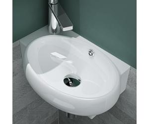 Mai & Mai Bathroom Sink Basin Wall Mounted Wash Basin | Ceramic Small White | Modern Design Bathroom Vessel Sink | WDH：42x28x15cm | Nano-Coating Tap Hole on The Left Guest Toilet Brüssel001R