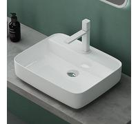 Mai & Mai Bathroom Sink, Ceramic Countertop Wash Basin with Nano Coating | Rectangular Ceramic Countertop Washbasin with Nano Coating for Bathroom Vanity or Ensuite, White, 50x40x14 cm, Brüssel107