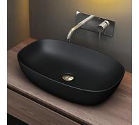 Mai & Mai Bathroom Sink, Ceramic Countertop Wash Basin with Nano Coating | Rectangular Ceramic Countertop Washbasin with Nano Coating for Bathroom Vanity, Matte Black, 60x40x14 cm, Brüssel104