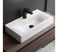 Mai & Mai Bathroom Sink, Ceramic Wall-Mounted Wash Basin with Nano Coating | Nano-Coated Rectangular Ceramic Basin, Countertop or Wall-Hung Washbasin for Bathroom Vanity, White, 61x31x10 cm, Brüssel118G