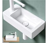 Mai & Mai Bathroom Sink, Ceramic Wall-Mounted Wash Basin with Nano Coating | Nano-Coated Rectangular Ceramic Basin, Countertop or Wall-Hung for Guest Toilet or Ensuite, White, 37x18x9.5 cm, Brüssel3053L