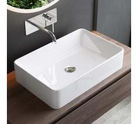 Mai & Mai Bathroom Sink Countertop Basin Wash Basin | Rectangular Ceramic White | Bathroom Vessel Sink | WDH: 58x38x13cm | Nano-Coating Brüssel105D