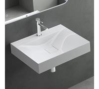 Mai & Mai Bathroom Sink Countertop Wash Basin | Cast Stone Resin Sink Rectangular Gloss White Wall Hung | Solid Surface Washbasin with 1 tap Hole | WDH：60x48x12cm Col810
