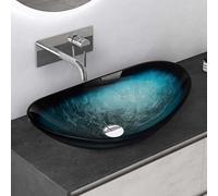 Mai & Mai Bathroom Sink, Oval Countertop Wash Basin, Above-Counter Bowl | Decorative Oval Glass Vessel Bowl, Above-Counter Washbasin for Bathroom Vanity or Ensuite, Blue, 53x35x16 cm, Minerva08
