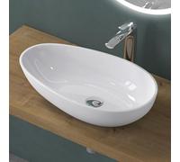 Mai & Mai Bathroom Sink, Oval Countertop Wash Basin, Above-Counter Bowl | Oval Stone Resin Countertop Washbasin, Bathroom Vanity Bowl for Guest Bathroom Vanity, Glossy White, 60x36x14 cm, Colossum809