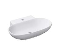 Mai & Mai Bathroom Sink, Oval Wall-Mounted Wash Basin, Nano-Coated Bowl | Nano-Coated Oval Ceramic Basin, Countertop or Wall-Hung Washbasin for Guest Bathroom Vanity, White, 56x38x12 cm, Brüssel899