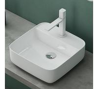 Mai & Mai Bathroom Sink, Square Countertop Wash Basin, Above-Counter Bowl | Nano-Coated Square Ceramic Vessel Bowl, Above-Counter Washbasin for Small Bathroom Vanity, White, 38x38x14 cm, Brüssel107