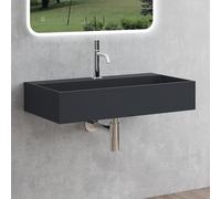 Mai & Mai Bathroom Sink, Stone Resin Countertop Wash Basin with Drain Cover | Rectangular Stone Resin Basin, Countertop/Wall-Hung for Vanity, Drain Cover, Matte Anthracite, 80x40x14 cm, Colossum6028