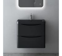 Mai & Mai Bathroom Wall Hung Vanity Unit with Basin | 60x42x55cm Matte Black Cabinet | 2 Soft-Close Drawers | Includes Stone Resin Sink Smile