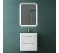 Mai & Mai Bathroom Wall Hung Vanity Unit with Basin | 60x42x55cm White Cabinet with LED Bathroom Mirror | 2 Soft-Close Drawers | Includes Stone Resin Sink Smile