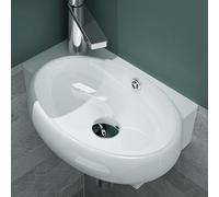 Mai & Mai Cloakroom Basin, Wall-Mounted Washbasin, Small Guest Toilet Sink | Compact Nano-Coated Ceramic Wall-Hung Washbasin for Cloakroom Vanity, Left-Side Tap Hole, White, 42x28x15 cm, Brüssel001R