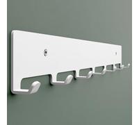 Mai & Mai Coat Hooks Wall Mounted, Coat Rack with 7 Hooks, Drill/No Drill | Heavy Duty Coat Hooks, Coat Hanger Rail Wall Hooks, Rust Resistant for Clothes, Hats, Bags, White, Stalo-17