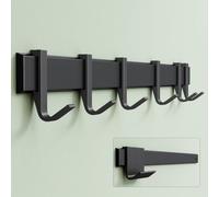 Mai & Mai Coat Hooks Wall Mounted, Sliding Hooks Coat Rack, Drill/No Drill | Heavy Duty Design, Rust Resistant, Multi-Purpose 6 Wall Hooks for Clothes, Hats, Bags, 60cm, Matt Black, Stalo-12