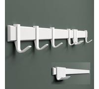 Mai & Mai Coat Hooks Wall Mounted, Sliding Hooks Coat Rack, Drill/No Drill | Heavy Duty Design, Rust Resistant, Multi-Purpose 8 Wall Hooks for Clothes, Hats, Bags, 80cm, Matt White, Stalo-12