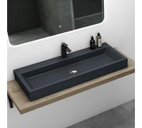 Mai & Mai Col06 Wall-Mounted Washbasin Grey Black Matt 100 cm Rectangular Hand Wash Basin with Overflow 100 x 42 x 10 cm