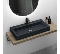 Mai & Mai Col06 Wall-Mounted Washbasin Grey Black Matt 76.5 cm Rectangular Hand Wash Basin with Overflow 76.5 x 42 x 10 cm