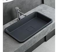 Mai & Mai Col104 Matt Grey Black Rectangular Countertop Wash Basin 53 cm Bathroom Sink with Drain Cover and Waste