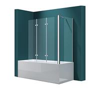 Mai & Mai Folding Shower Screen for Baths | Bath Shower Screen | WDH: 70×130×140cm | Safety Glass with Nano | 3 Folding Screens | with Wall Stabiliser | Cortona116