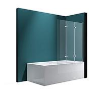 Mai & Mai Folding Shower Screen for Baths | Bath Shower Screen | WH:130×140cm | Safety Glass with Nano | 3 Folding Screens | Install on The Left/Right Side | Cortona116