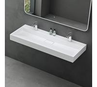 Mai & Mai Modern Matt White Rectangular Stone Resin Sink | 120×46×11cm, Countertop or Wall Mount, 2 Tap Holes, DIN Connections