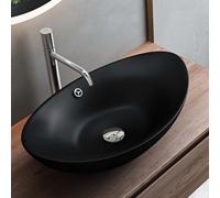 Mai & Mai Oval Bathroom Sink 59x38x19cm Ceramic Countertop washbasin in Matt Anthracite Color Brüssel818 with Nano-Coating