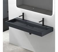 Mai & Mai Bathroom Sink Basin Countertop Wash Basin | Cast Stone Resin Sink Rectangular Matt Anthracite Wall Hung | Solid Surface Sink Drain Fitting Wash Area 2 tap Hole | WDH:120×46×11cm Col19