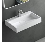 Mai & Mai Rectangular Matt White Wall Hung Sink | Cast Stone Resin | Solid Surface Sink Drain Fitting Wash Area 1 Tap Hole | WDH: 50x38x11cm Col19