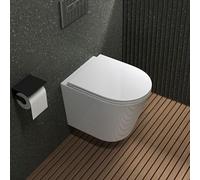 Mai & Mai Rimless Wall-Mounted Toilet Pan with Soft Close Toilet Seat | Concealed Cistern Installation, Space-Saving Bathroom WC for Cloakrooms and Ensuites, White, 51.5x35.5x36.5 cm, Aachen108-neu