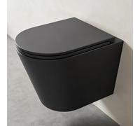 Mai & Mai Rimless Wall-Mounted Toilet Pan with Soft Close Toilet Seat | Concealed Cistern Installation, Space-Saving Bathroom Toilet for Modern Cloakrooms and Ensuites, 51.5x35.5x36.5 cm, Aachen108