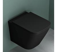 Mai & Mai Rimless Wall-Mounted Toilet Pan with Soft Close Toilet Seat | Matt Black | 52x36x36cm | Wall-Mounted WC Easy Clean | Aachen112
