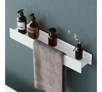 Mai & Mai Shower Caddy No Drill, Bathroom Storage Shelf with Screw Mounting and Optional Adhesive Installation, 60cm Wall Mounted Shower Shelf with Towel Hanging Space, Reglo-03, Matte White