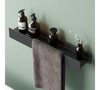 Mai & Mai Shower Caddy No Drill, Bathroom Storage Shelf with Screw Mounting and Optional Adhesive Installation, 60cm Wall Mounted Shower Shelf with Towel Hanging Space, Reglo-03, Matte Black