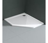 Mai & Mai Shower Tray Bathroom | Acrylic | Glossy White | Pentagonal Shower Tray | WDH: 90×90×4cm | Durable Modern Shower Base for Shower Enclosures with Waste Trap Faro5 Incl. Drain Set AL02