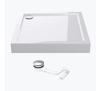 Mai & Mai Shower Tray Bathroom | Acrylic | Glossy White | Square Shower Tray | WDH: 90×90×14cm | Durable Modern Shower Base for Shower Enclosures with Waste Trap Faro1h Incl. AL01